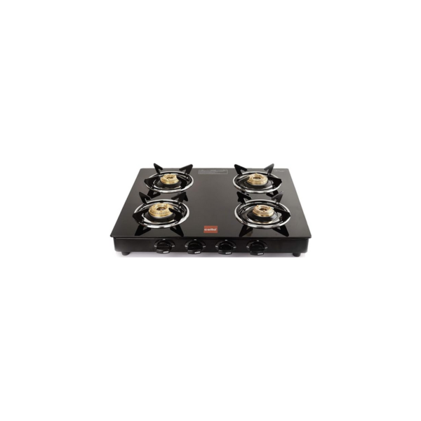 CELLO PRIMA GAS STOVE 4 BURNER STAINLESS STEEL, GLASS TOP, (ISI CERTIFIED, BLACK), OPEN