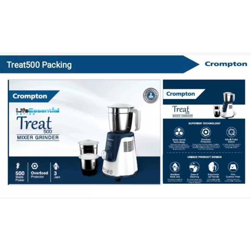 CROMPTON ACGM - TREAT 500 LIFE ESSENTIAL SERIES 500 MIXER GRINDER (3 JARS, BLUE WHITE) - Image 4